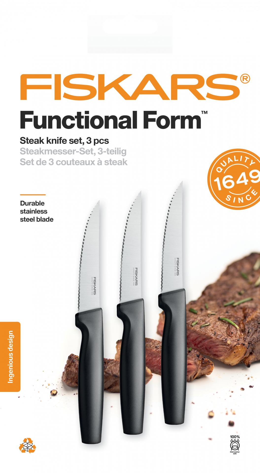 Fiskars Functional Form steak késkészlet, fekete, 3 db-os termék fő termékképe